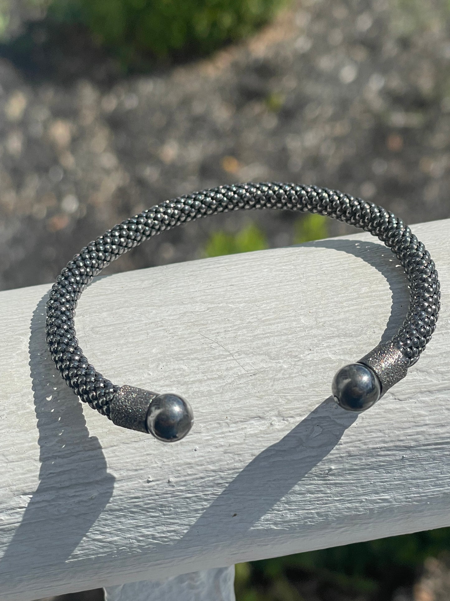 925 Sterling Silver Oxidized Silver Flexible Cuff Bracelet (U18)