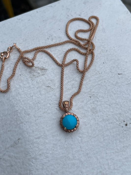 925 Sterling Silver Rose Vermeil Solitaire Turquoise Necklace