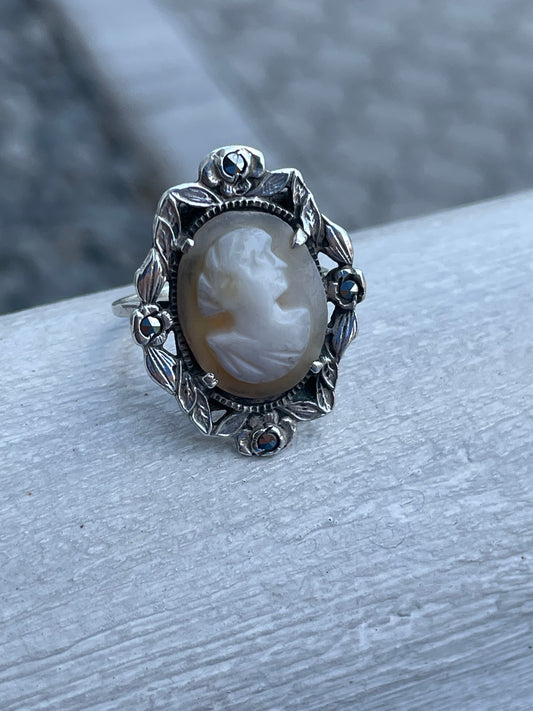 925 Sterling Silver Antique Cameo Ring Size 7