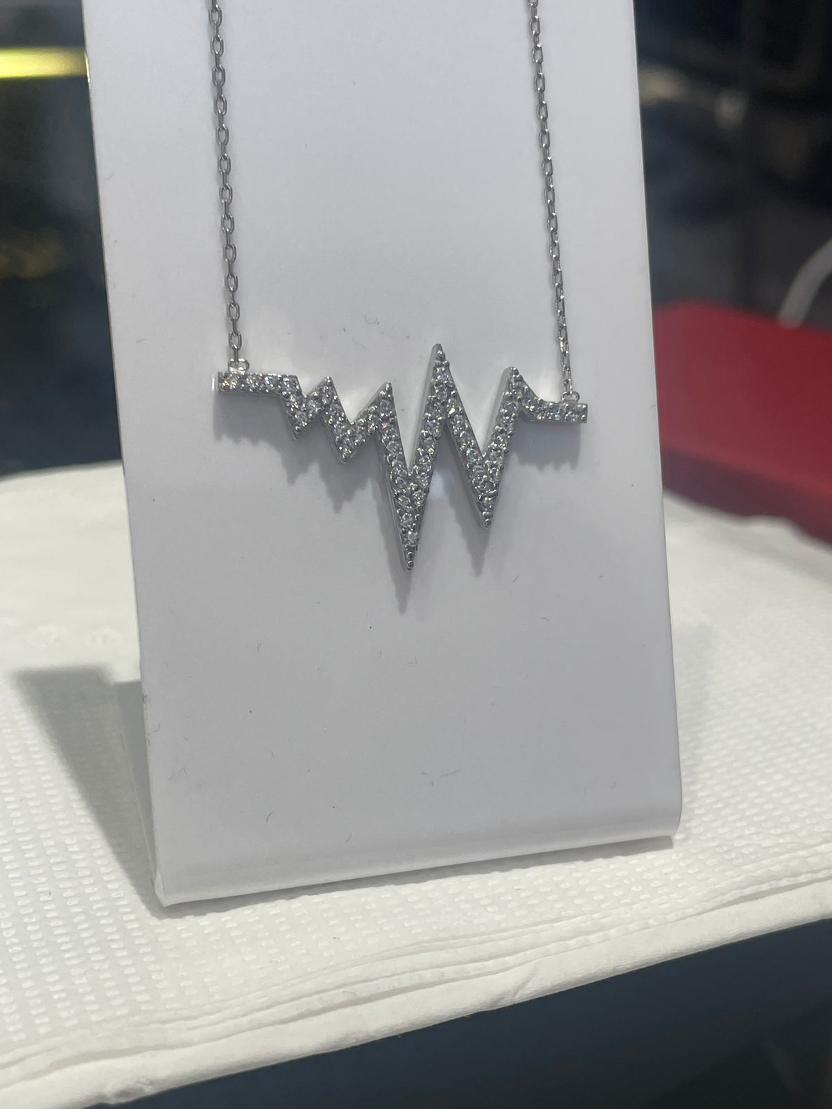 925 Sterling Silver Life Line Pave Cz Necklace 16”-18”