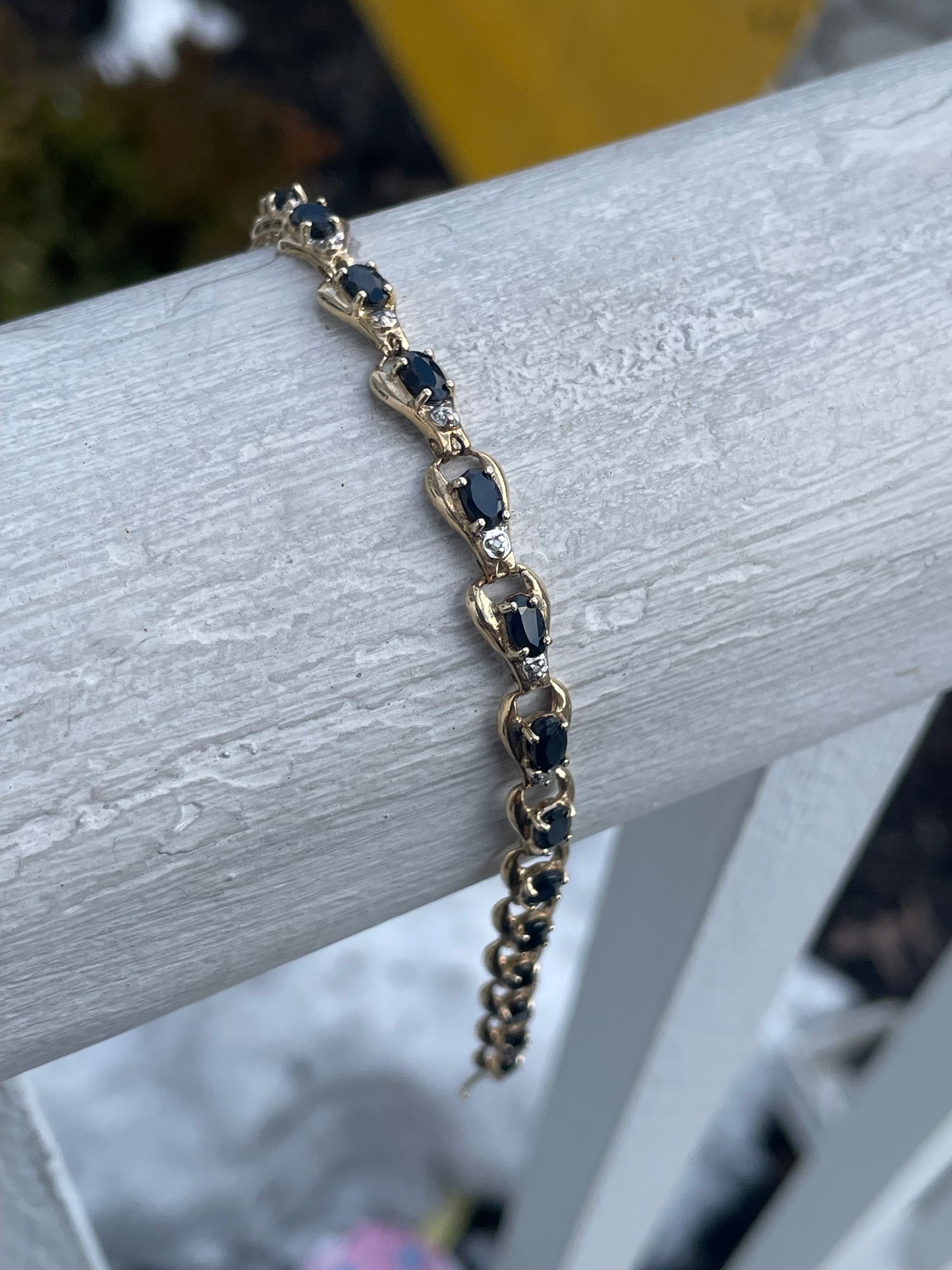 10k Gold Natural Sapphire & Diamond Tennis Bracelet 7.5”