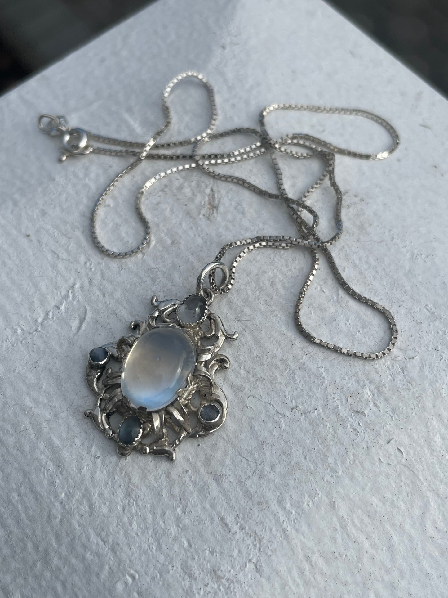 925 Sterling Silver Decorative Moonstone Cluster Necklace