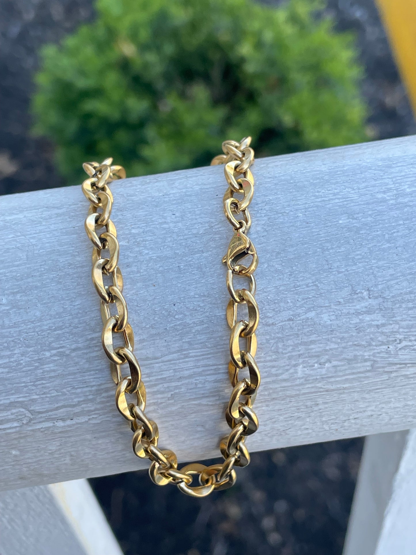 Stainless Steel Vermeil Open Circle Link Anklet 10”