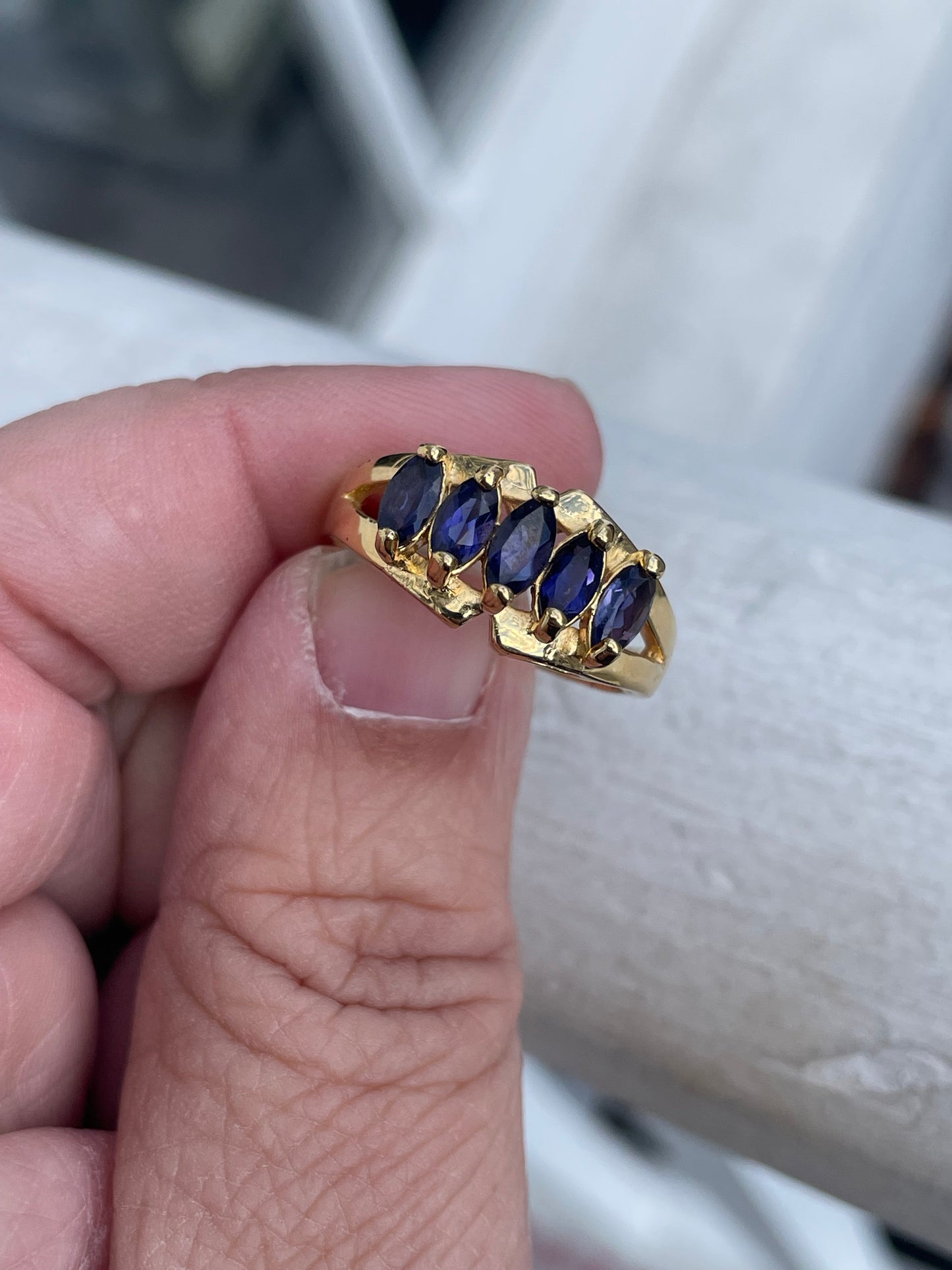 Sterling Silver Vermeil Marquis Tanzanite Stone Bridge Style Ring Size 9