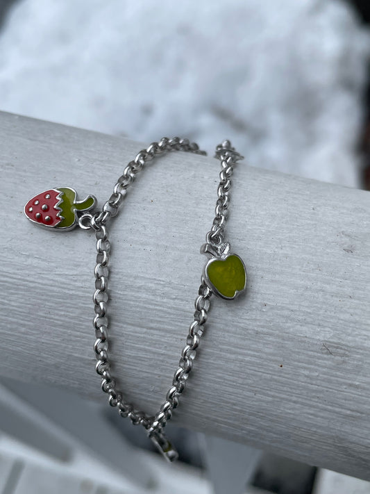 925 Sterling Silver Fruit Lover Charm Bracelet (K24)
