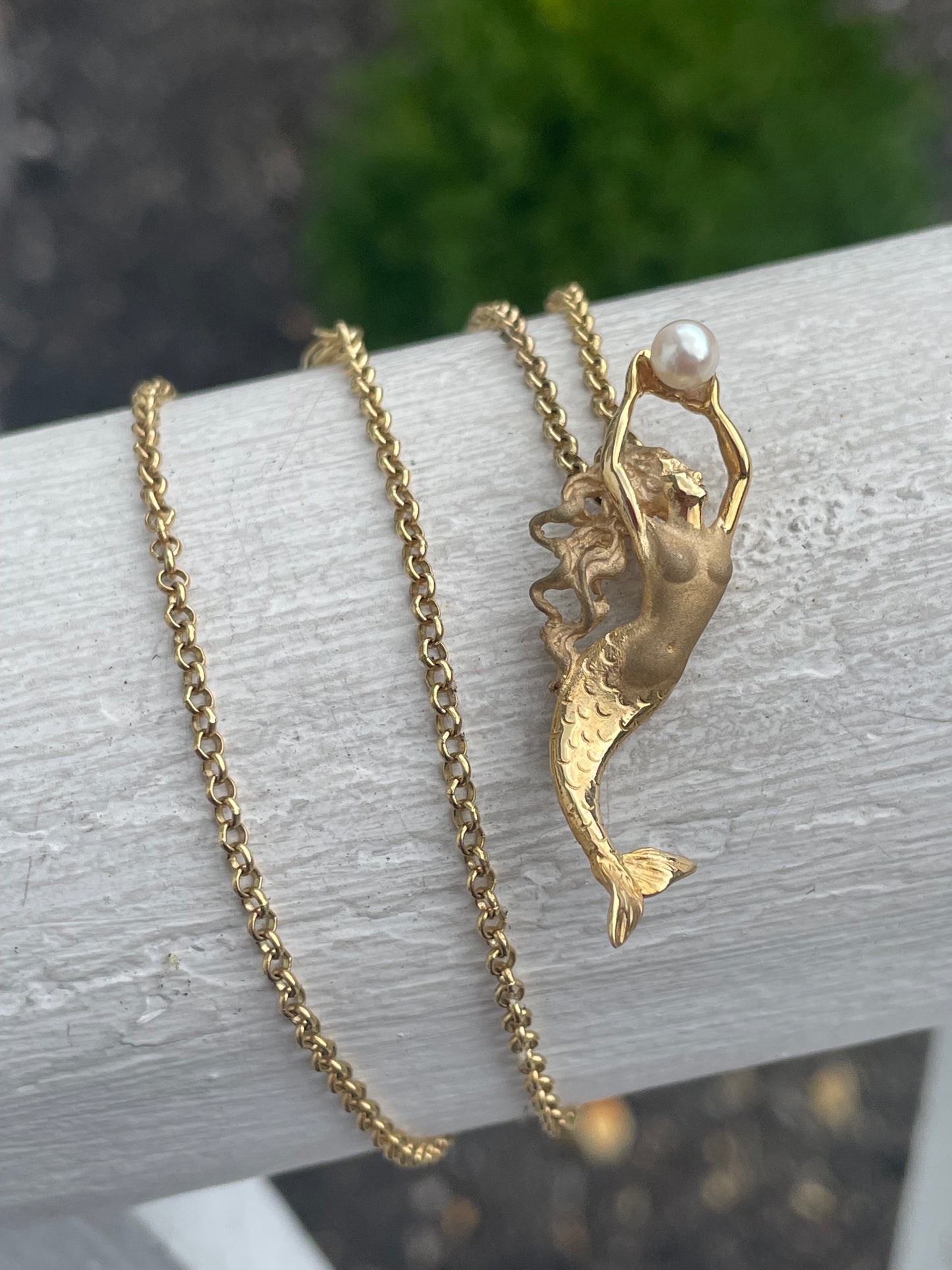 14k Solid Gold Handmade Freshwater Pearl Mermaid Necklace
