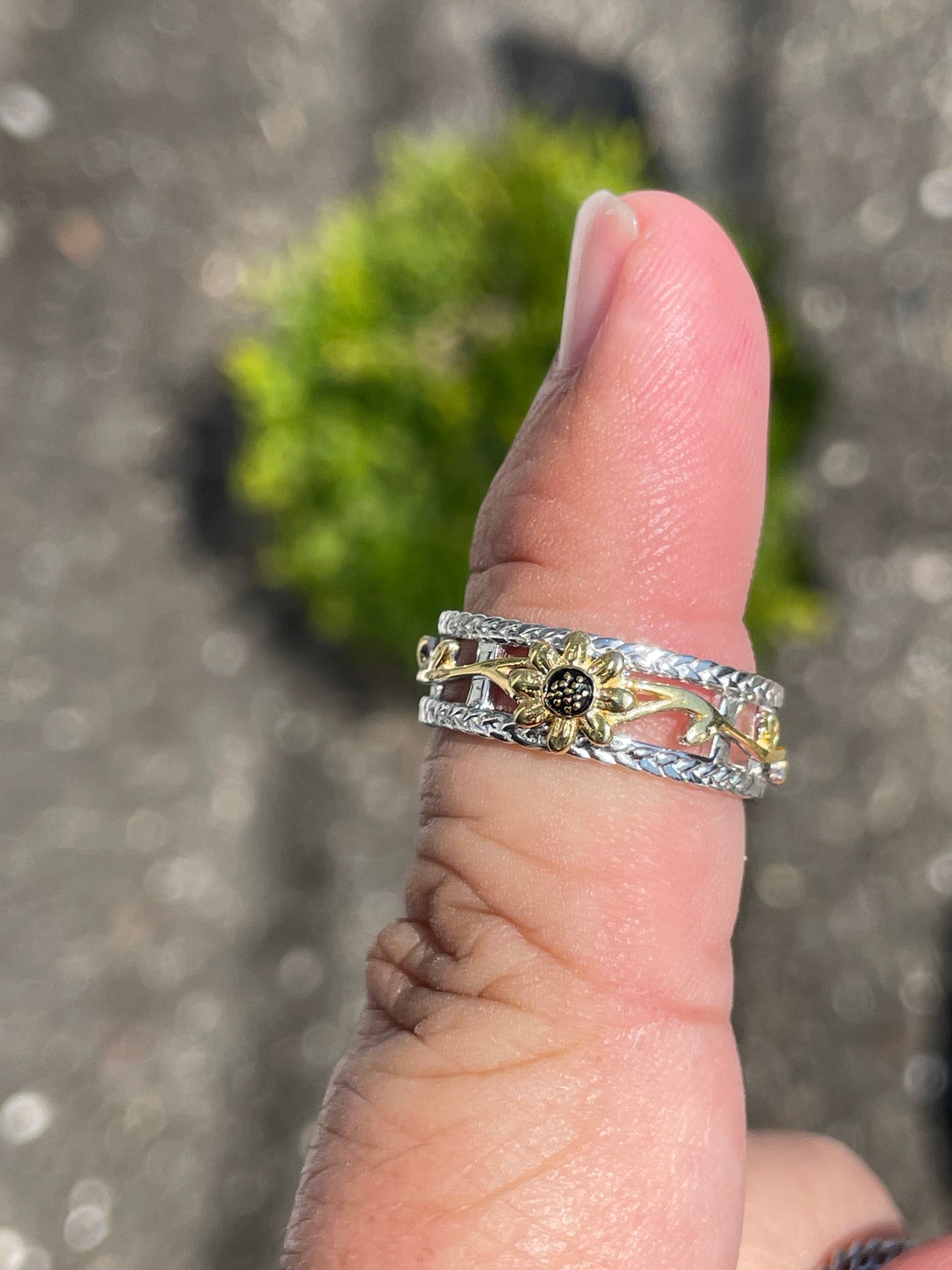 925 Sterling Silver Vermeil Sunflower Spinner Figit Band Ring Size 7