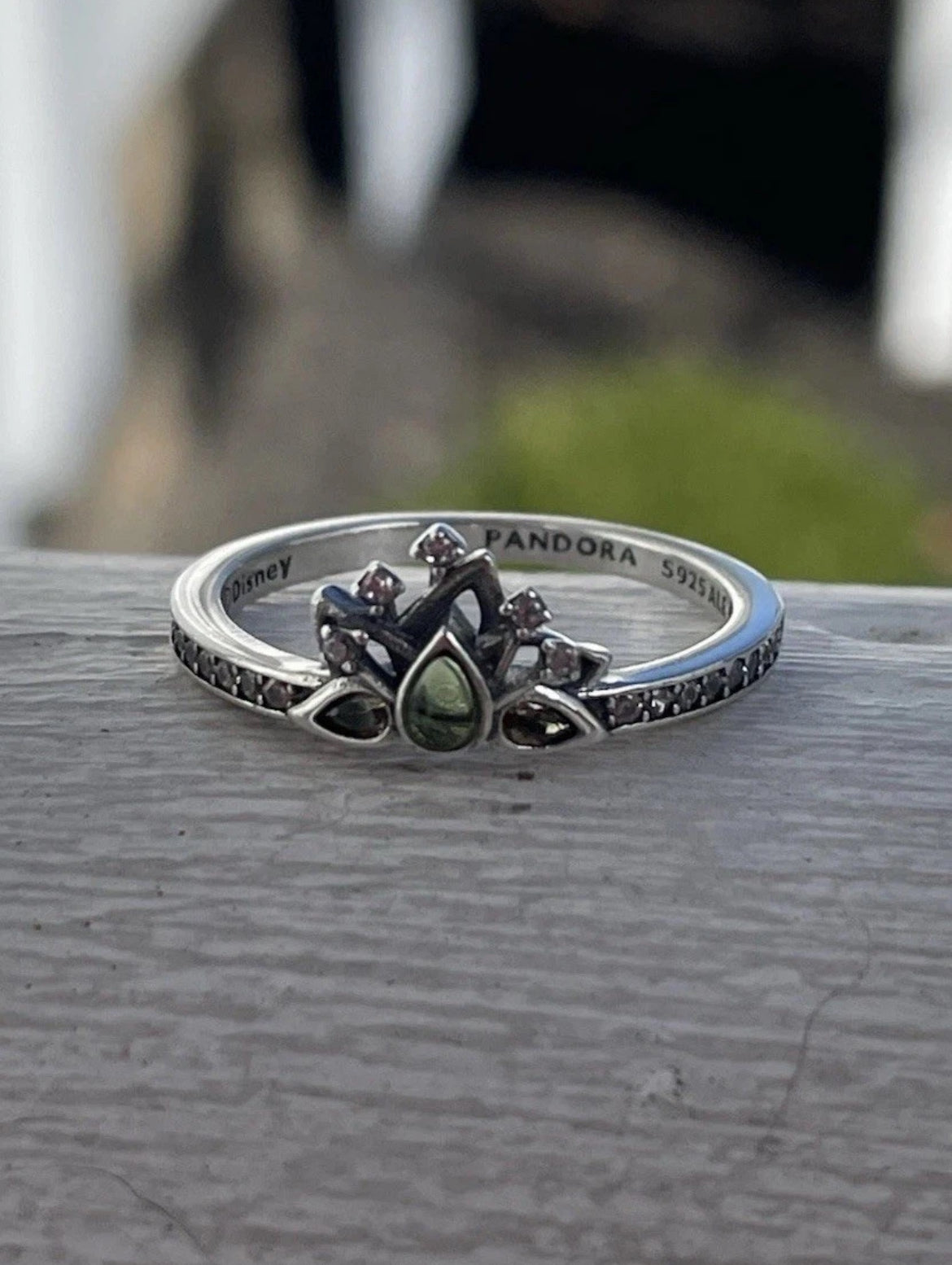 Pandora Disney Princess Green Crystal Tiana Tiara Size 7 Ring - 193653C01