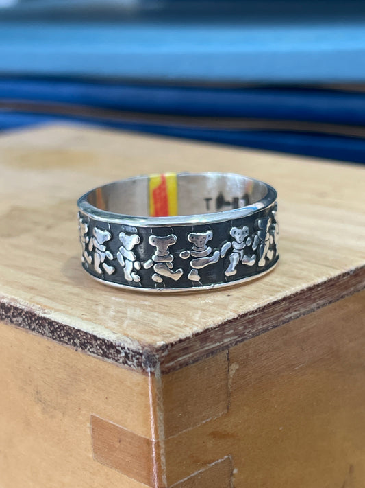 925 Sterling Silver Grateful Dead Dancing Bears Band Ring Size 10.5