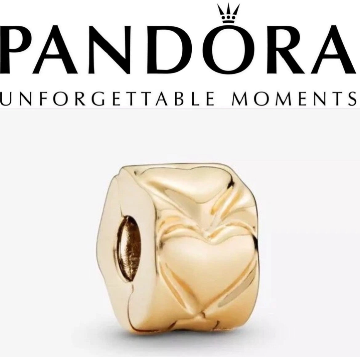 Retired Pandora Solid 14k Yellow Gold Heart Clip Charm 750243