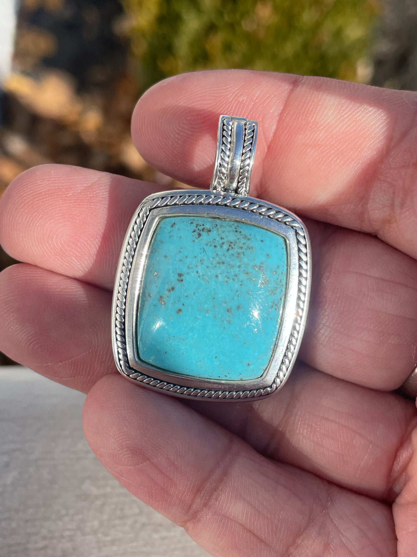 Designer 925A Sterling Silver Large Turquoise Albion Style Pendant