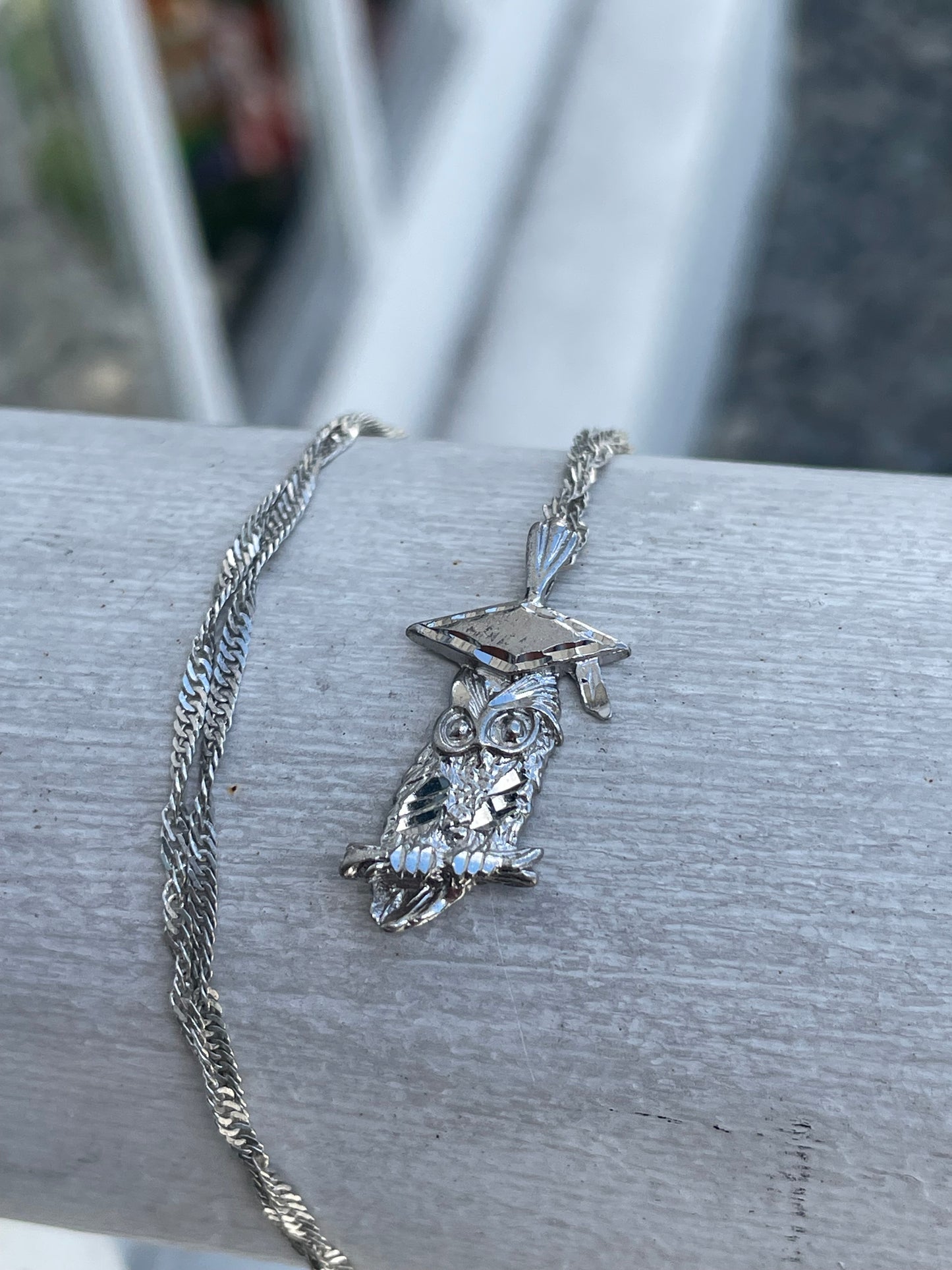 925 Sterling Silver Graduation Owl Necklace 20”
