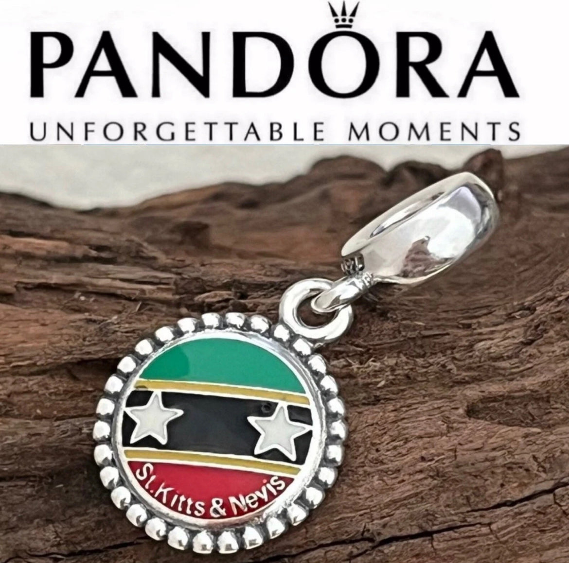 Pandora St. Kitts & Nevis Flag Island Country Exclusive Travel Vacation Dangle Charm
