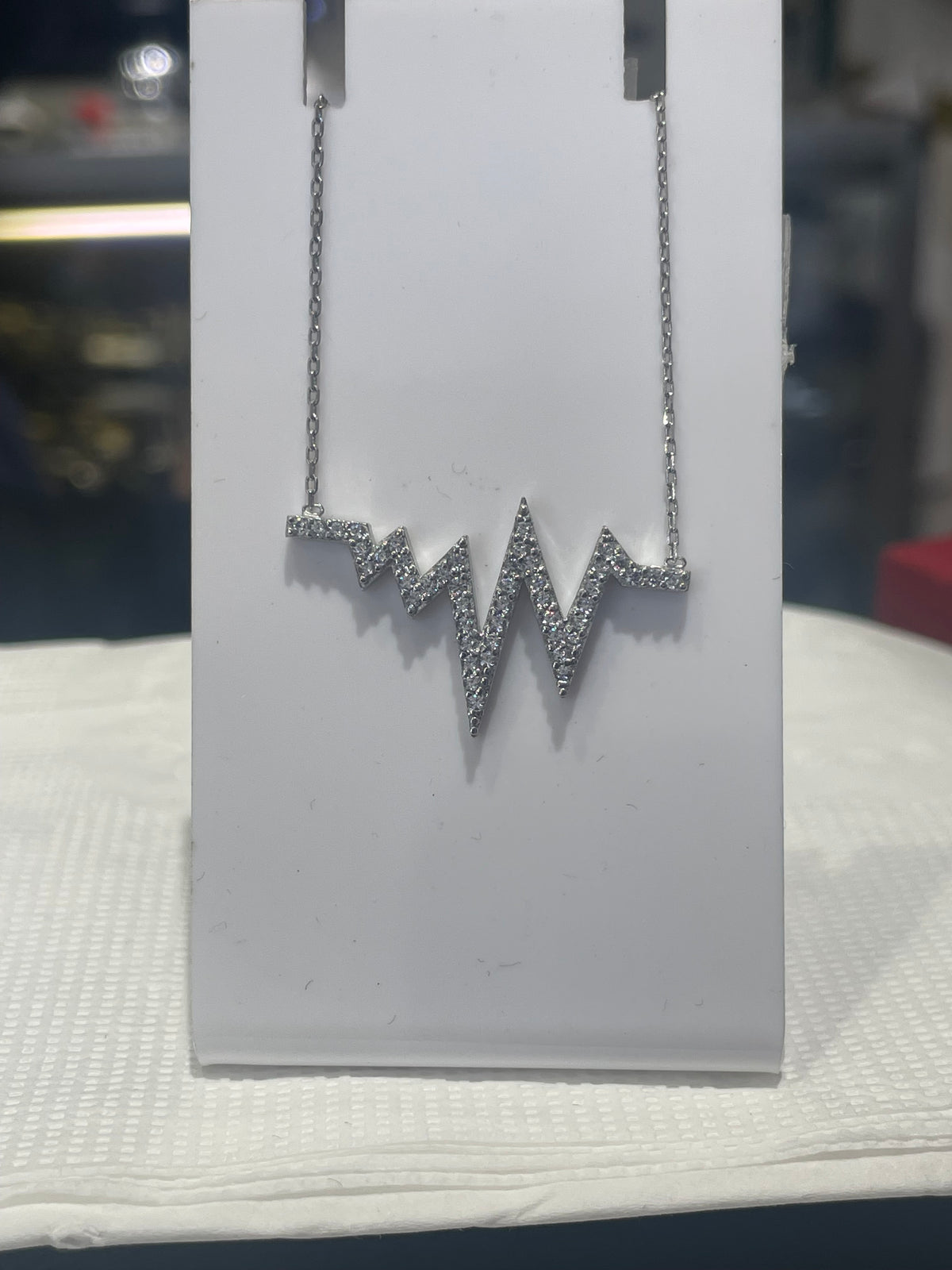 925 Sterling Silver Life Line Pave Cz Necklace 16”-18”