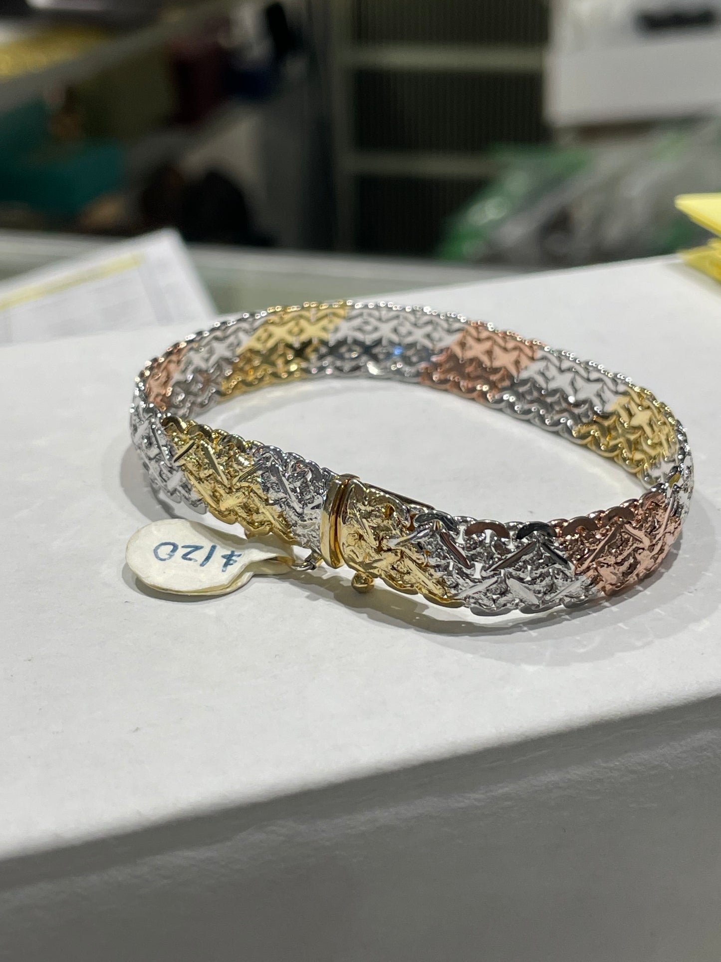 925 Sterling Silver Tri Color Braided Link Bracelet 7.25”