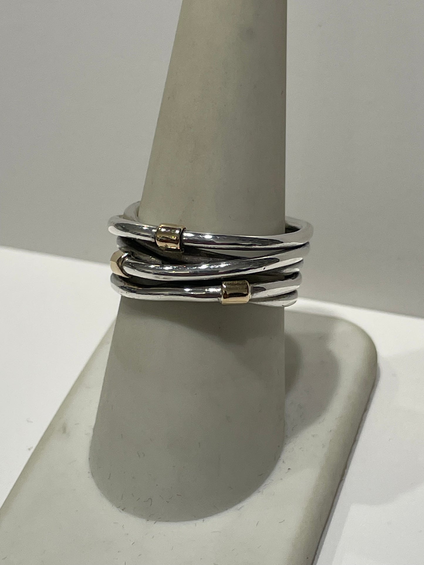 Retired Pandora Silver Lines Gold Clips Ring Size 8