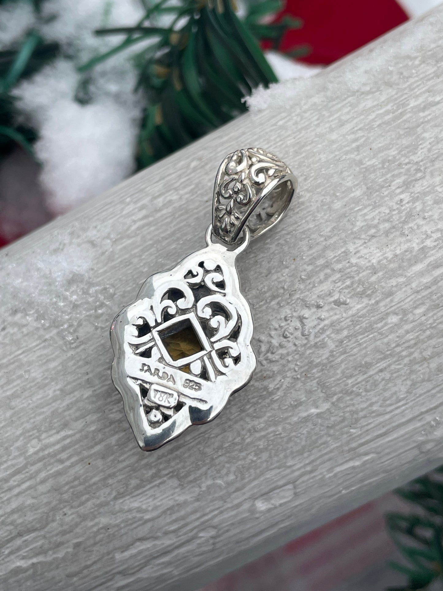 Designer Sarda 925 Sterling Silver & 18k Gold Citrine Pendant