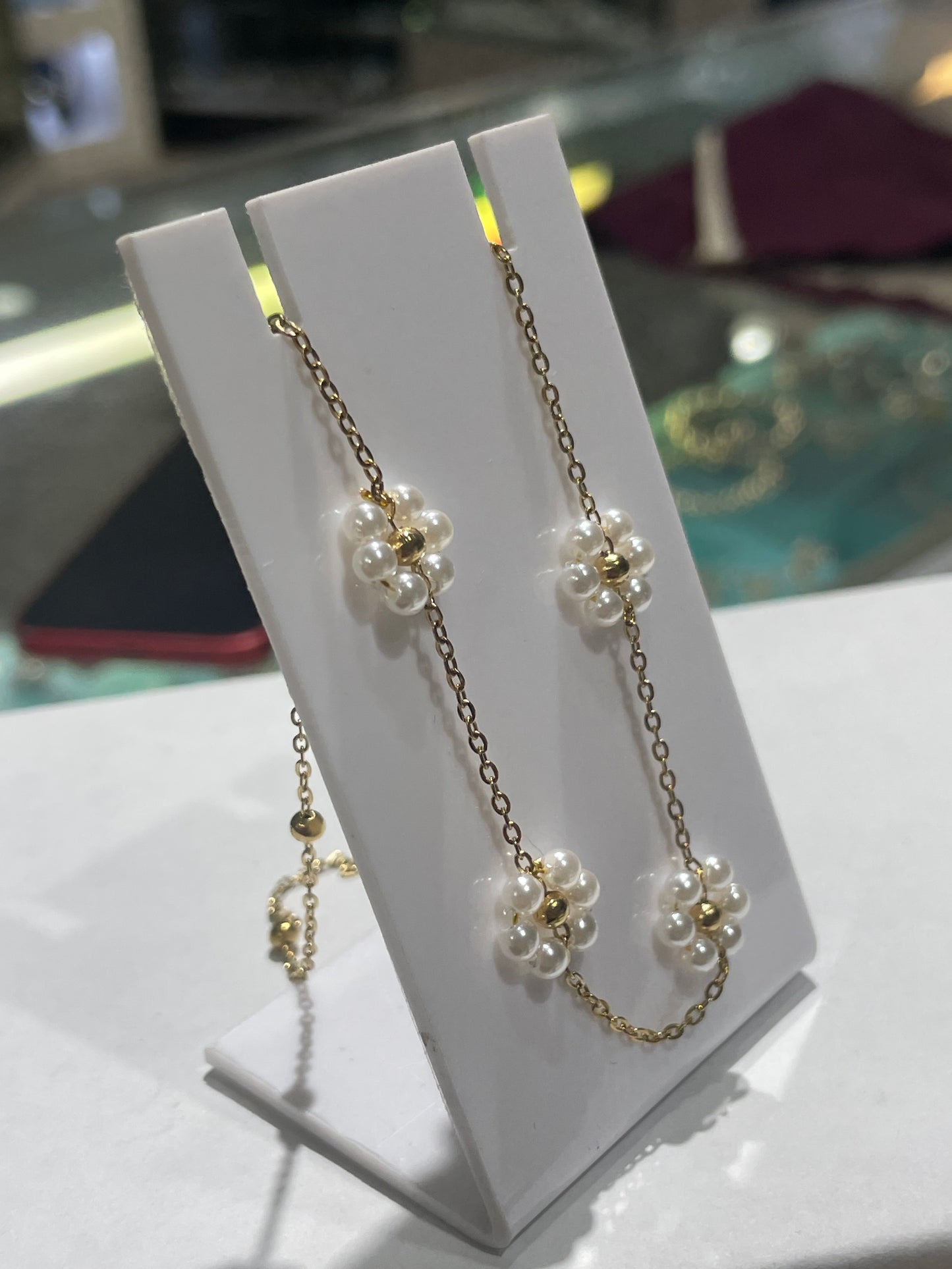 Stainless Steel Vermeil Pearl Cluster Station Necklace