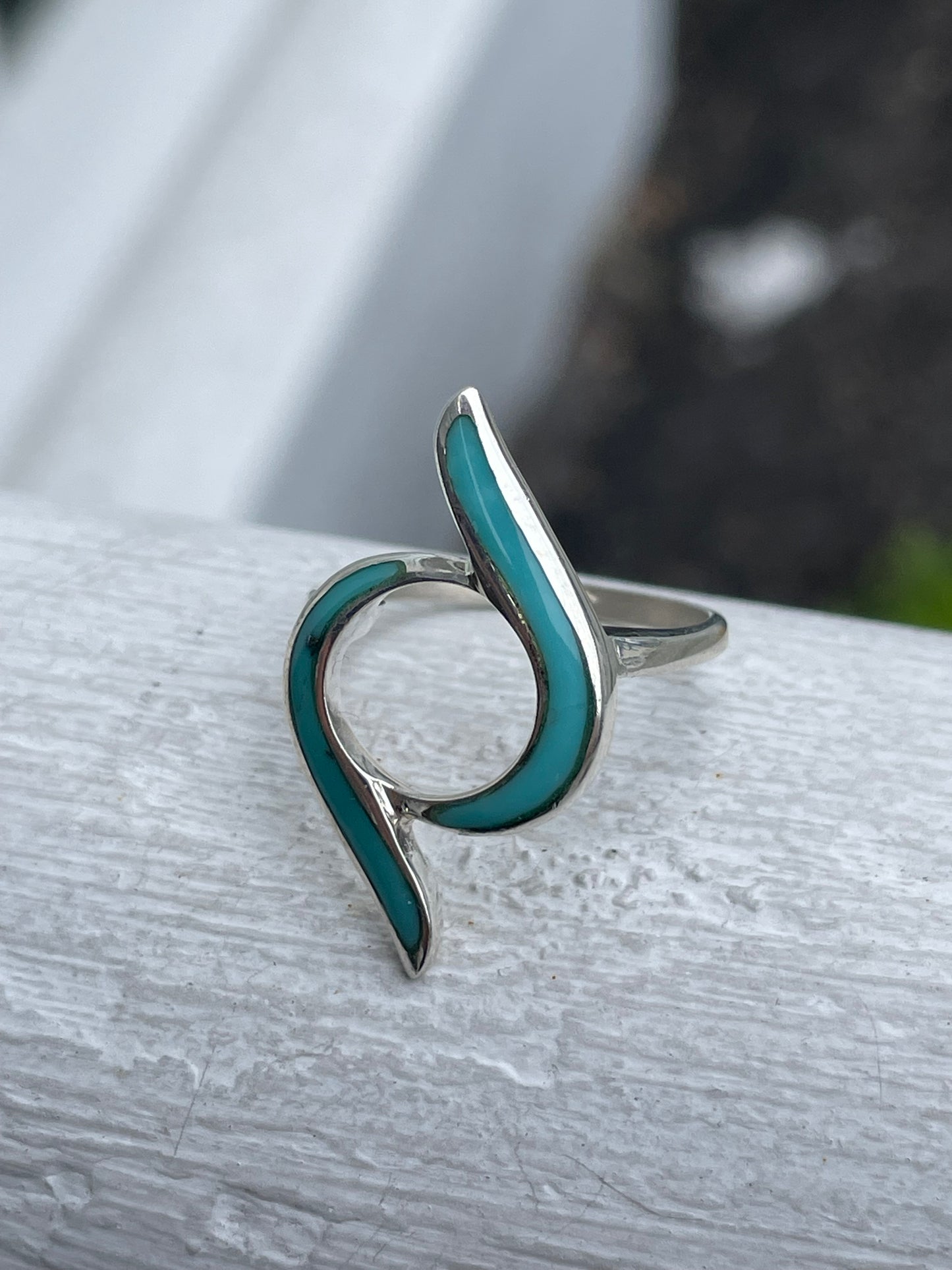 925 Sterling Silver Open Swirl Turquoise Ring Size 8