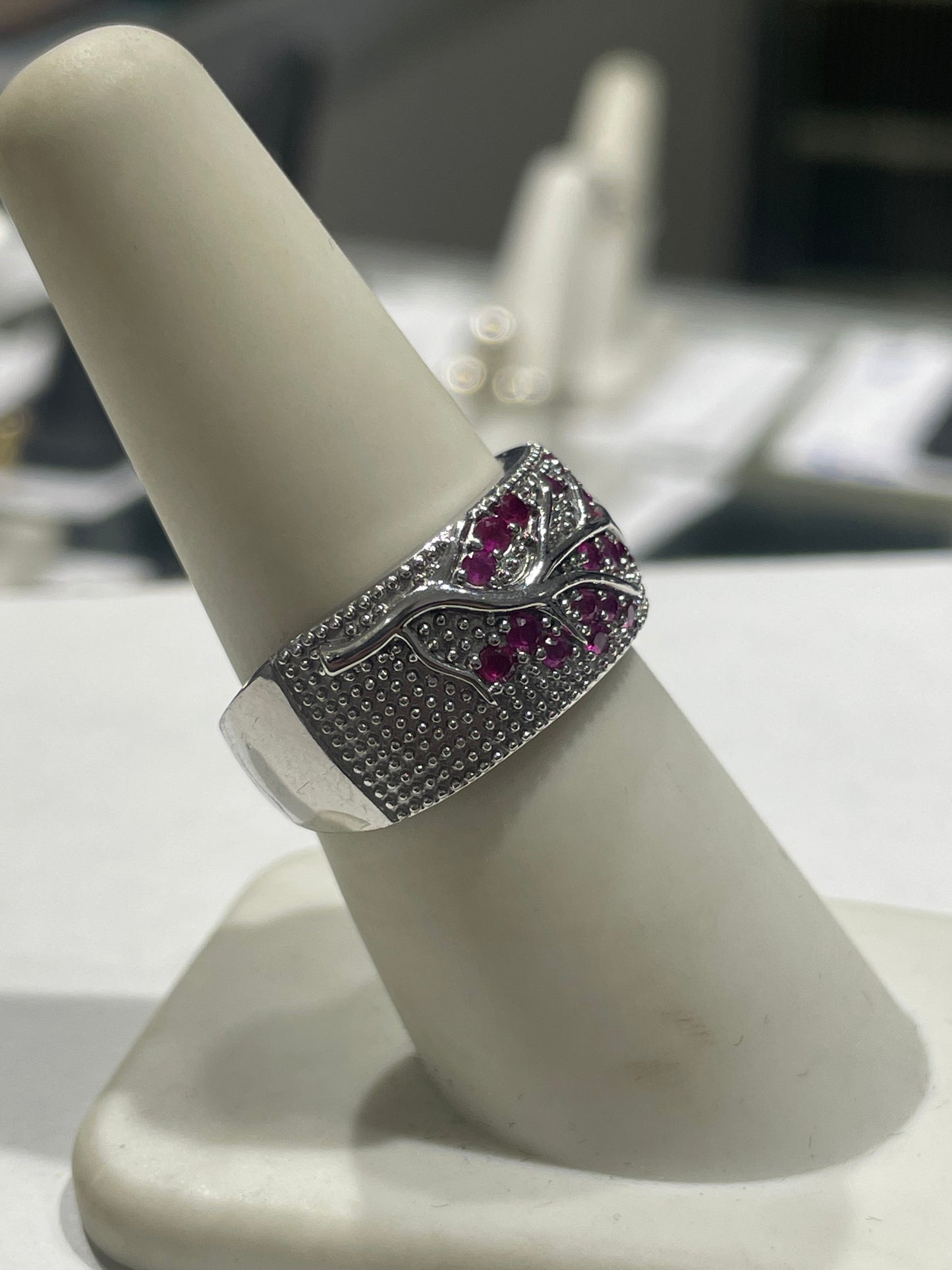 925 Sterling Silver Sweet Cherry Blossom Tree Branch Band Ring Size 7