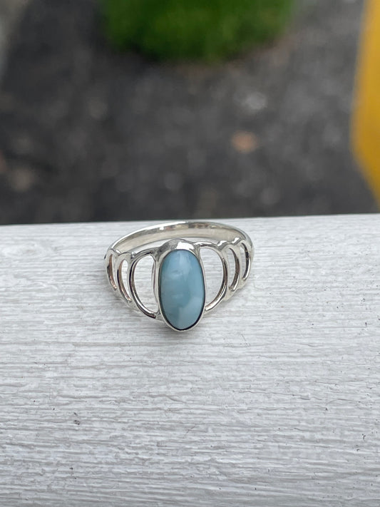 925 Sterling Silver Solitaire Larimar Ring Size 7