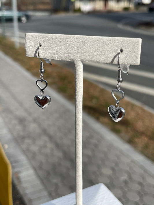 Stainless Steel Dangling Puff heart earrings