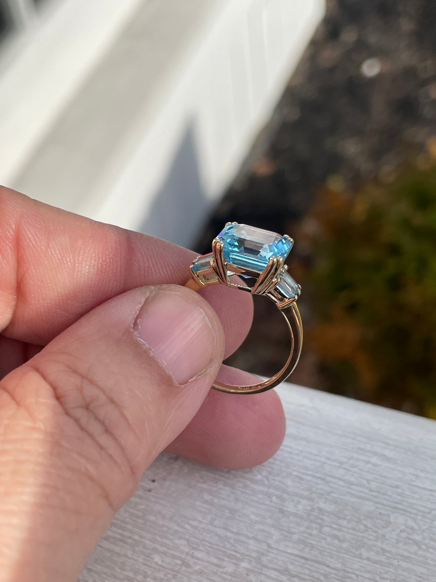 14k Gold Swiss Blue Topaz Cushion Cut Cocktail Ring Size 7