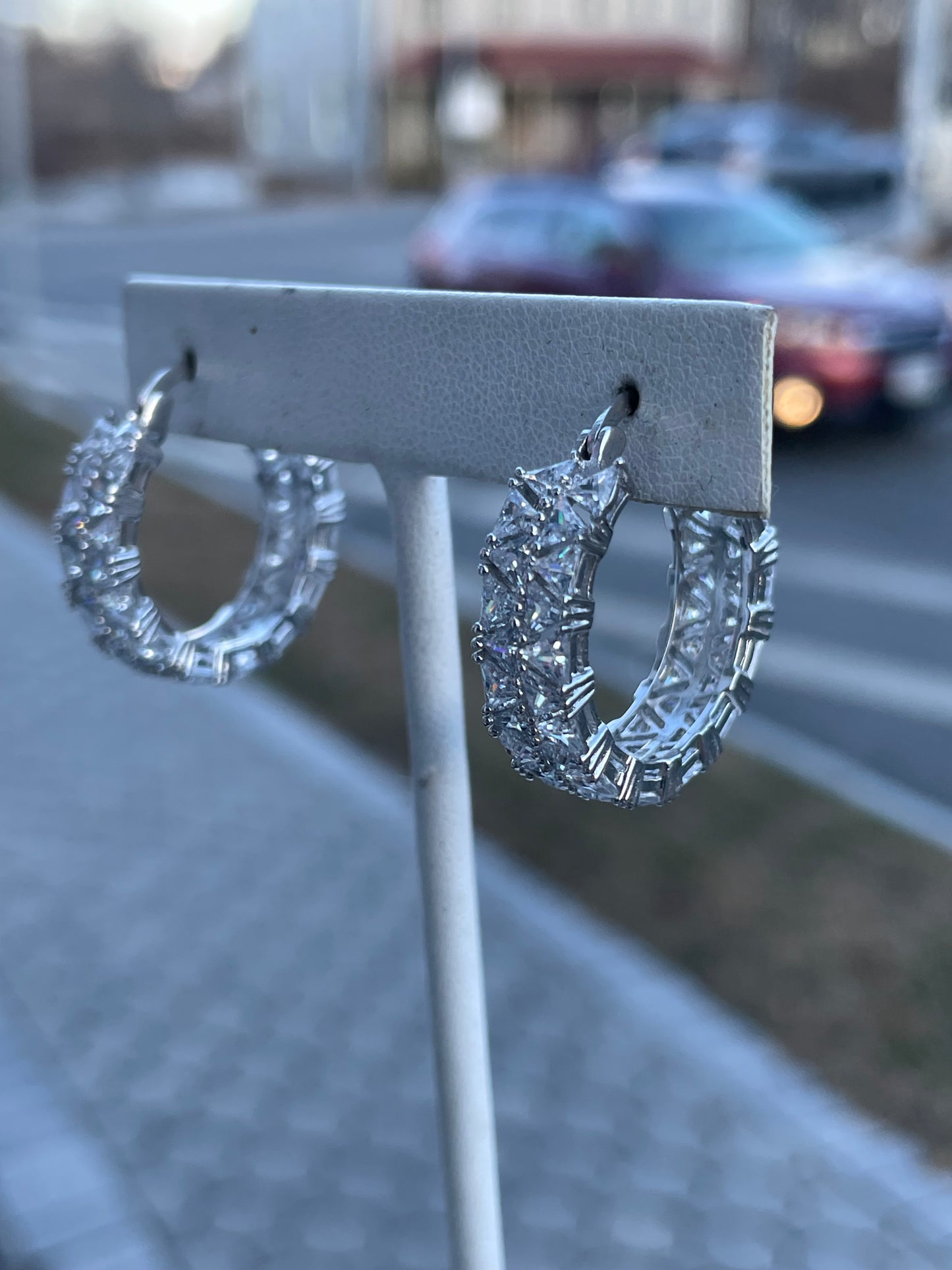 925 Sterling Silver Trilliant Cut Hoop Earrings