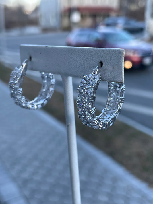 925 Sterling Silver Trilliant Cut Hoop Earrings
