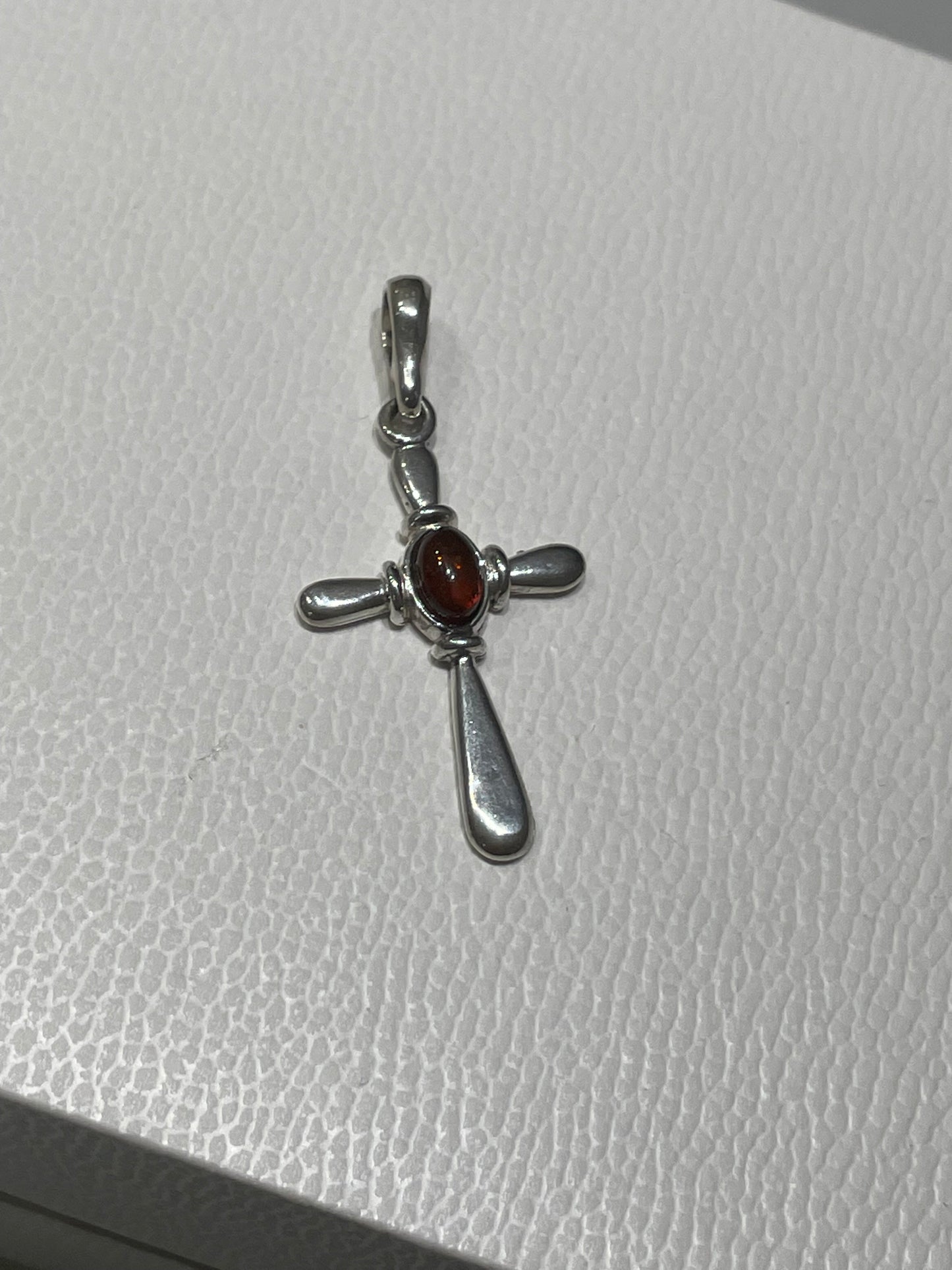 925 Sterling Silver Garnet Cross Pendant