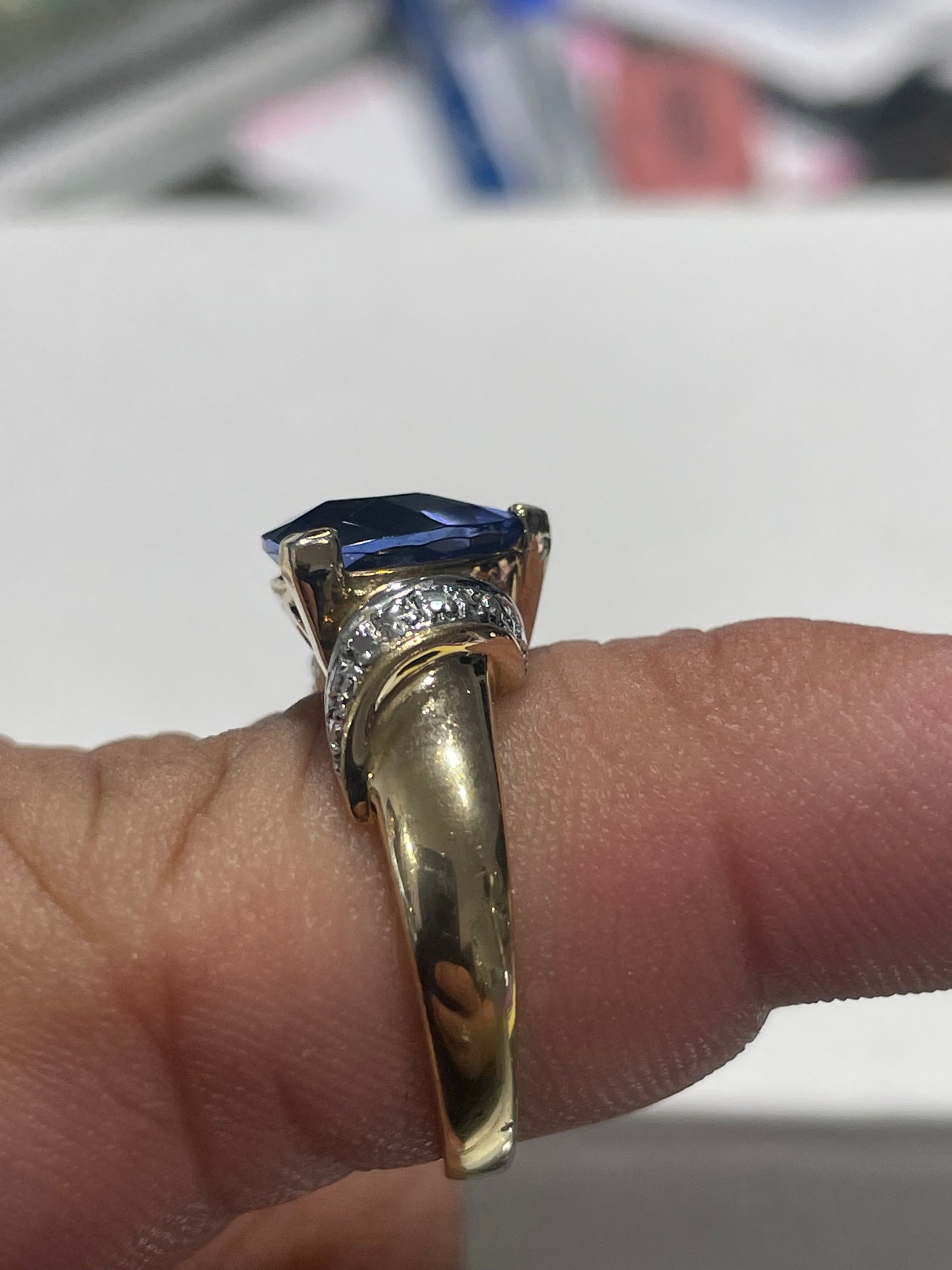 Sterling Silver Vermeil Trilliant Tanzanite Stone Classic Statement Ring Size 8