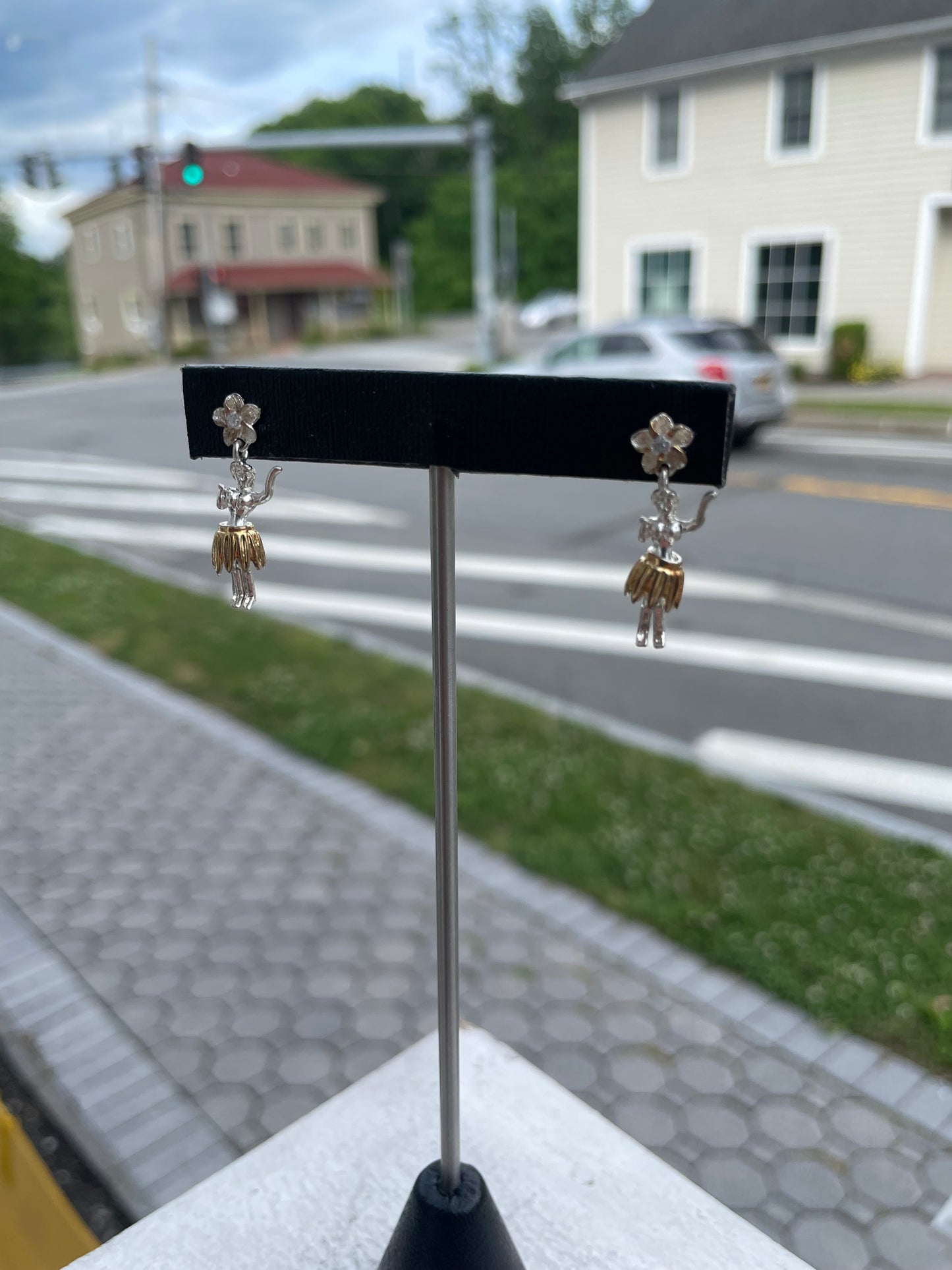 925 Sterling Silver & Vermeil Hula Dancing Girls Dangle Earrings