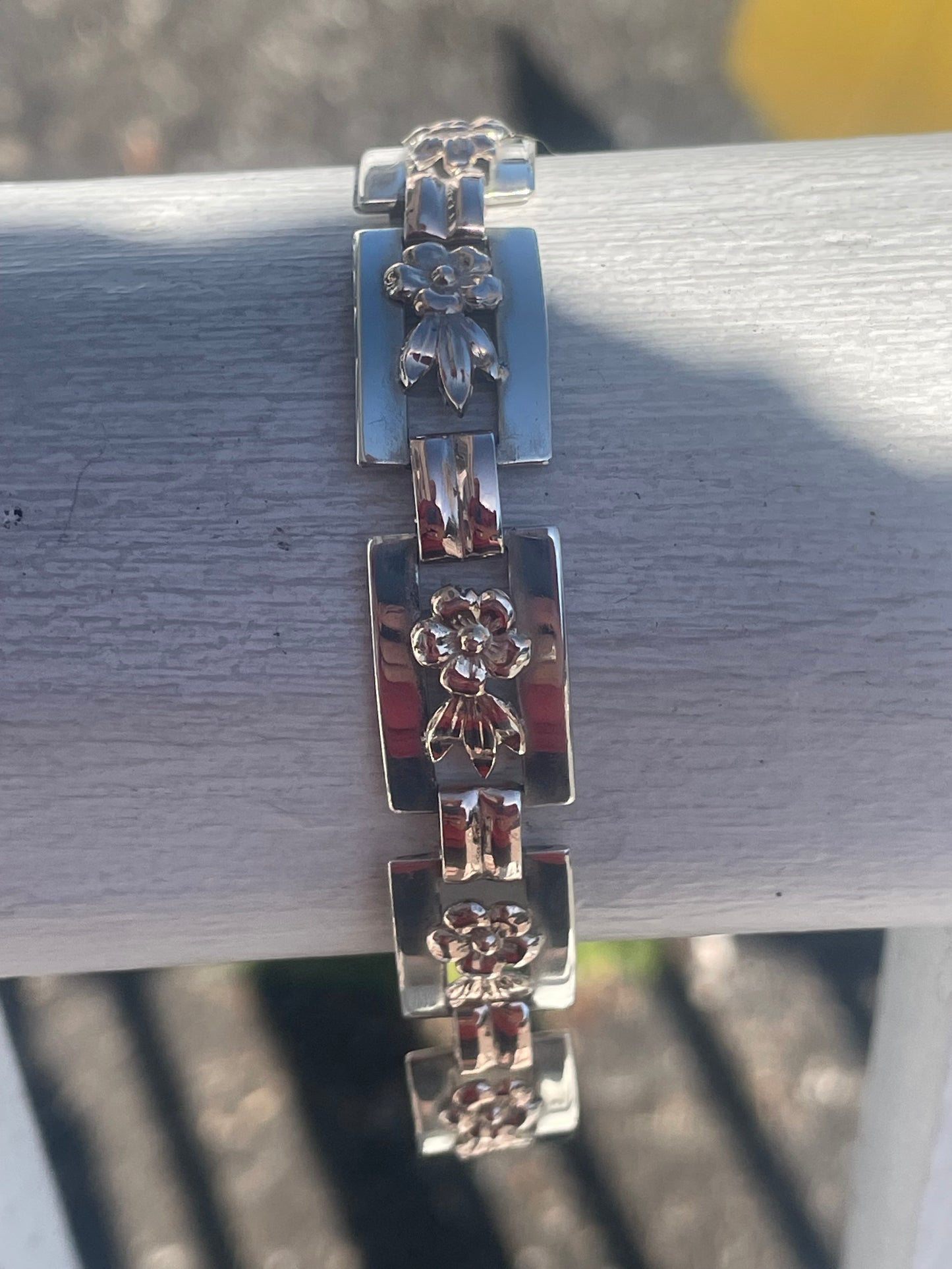 Designer Kreisler 925 Sterling Silver & Rose Vermeil Vintage Openwork Flower Tile Bracelet