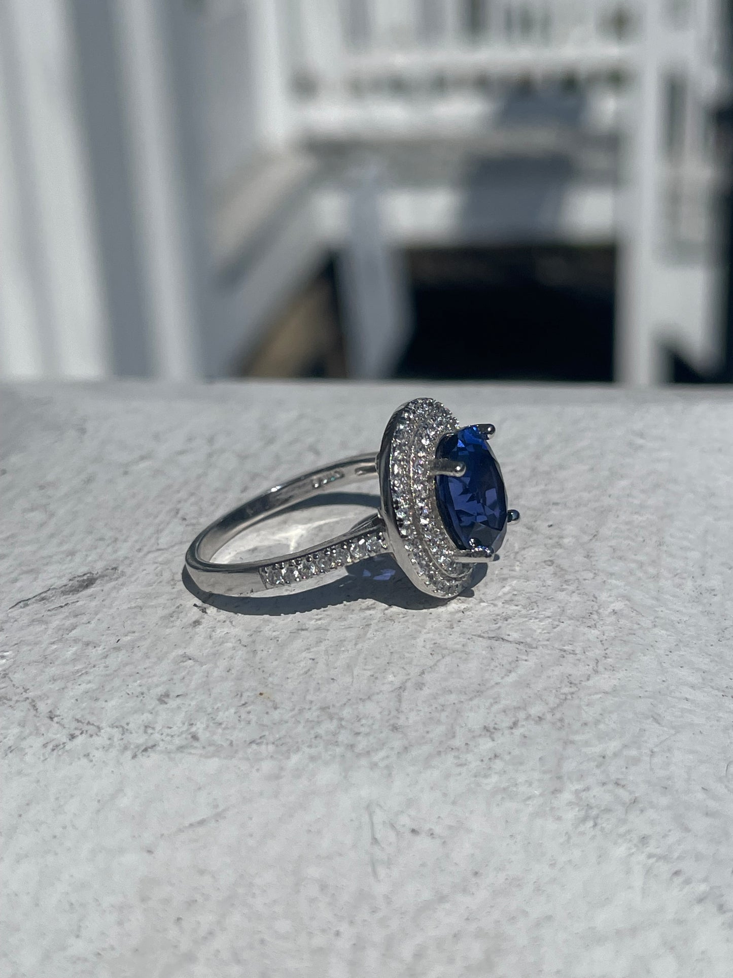 925 Sterling Silver Royalty Lab Sapphire & Cz Cluster Ring Size 8