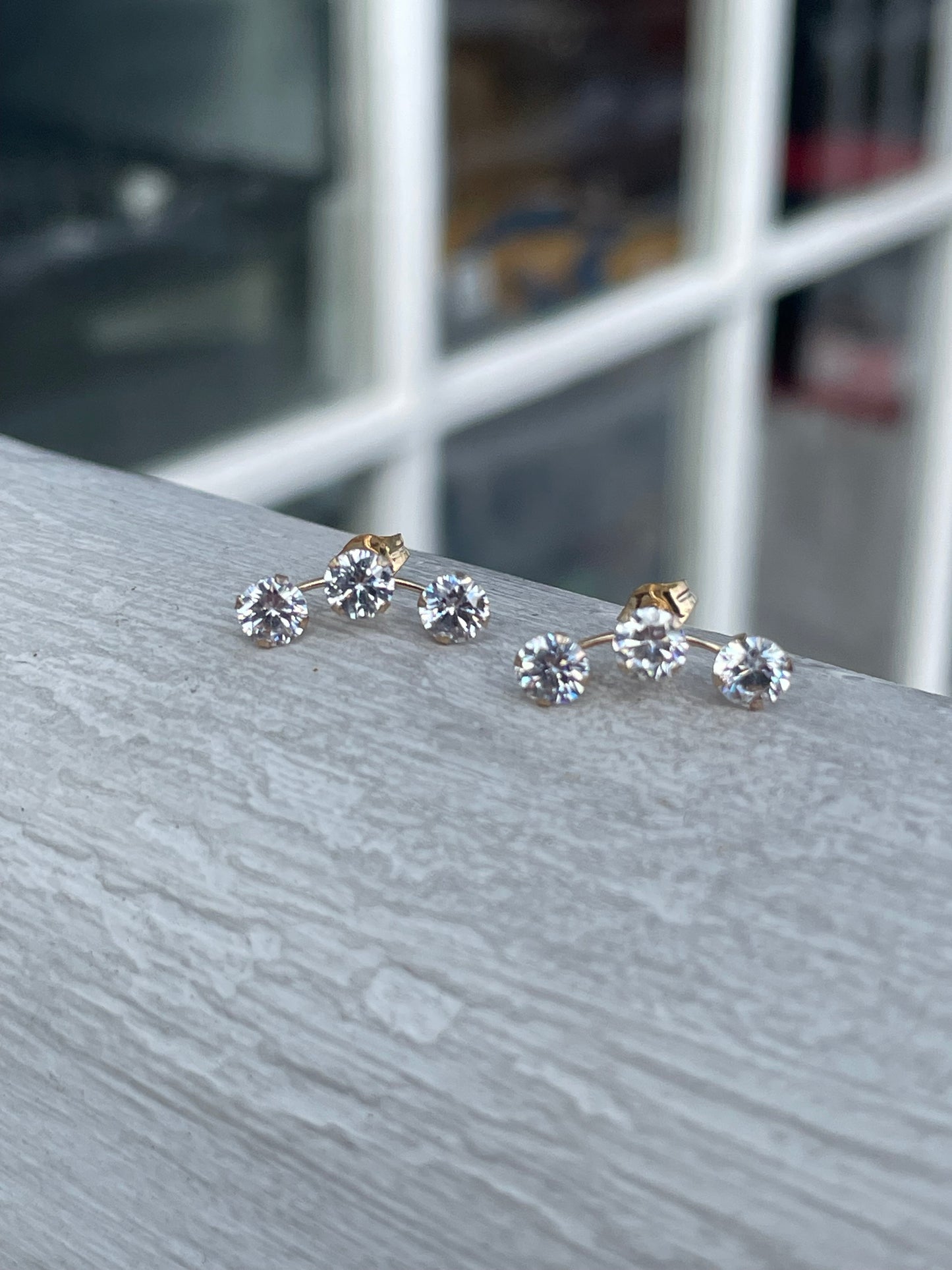 14k Gold PPF Ear Climber Clear Zirconia Stud Earrings