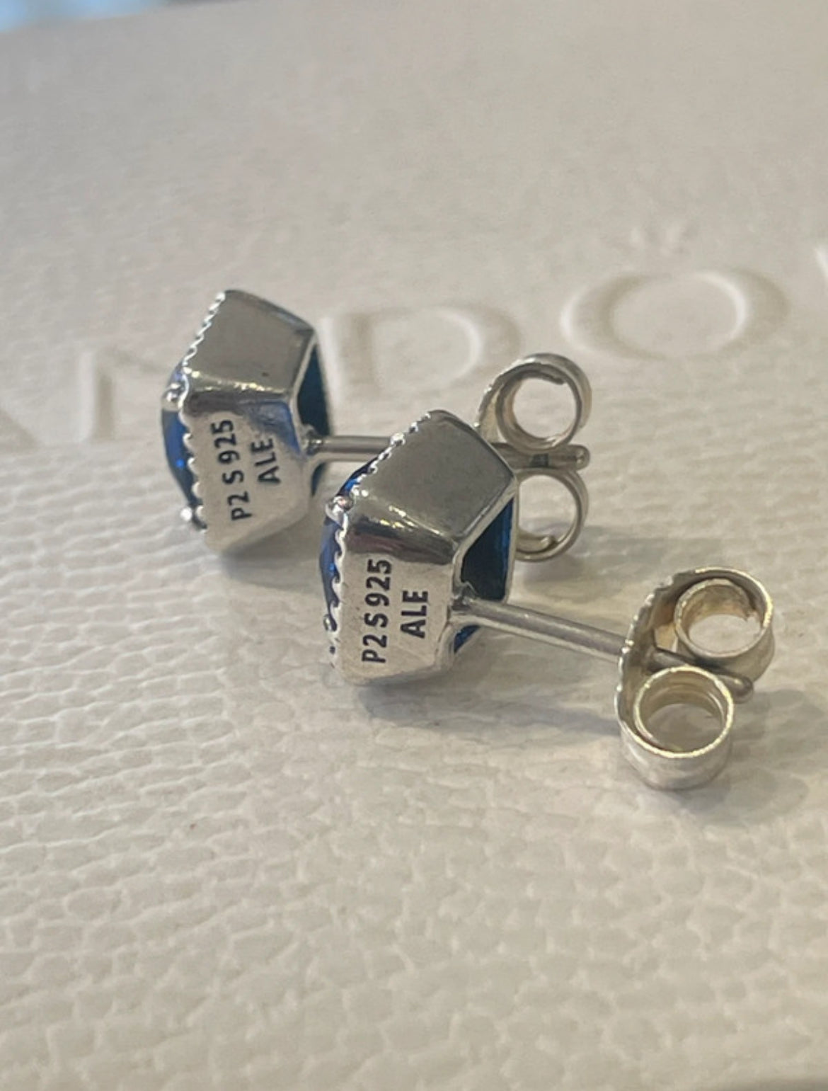 Pandora Sparkling Square Blue Halo Stud Earrings