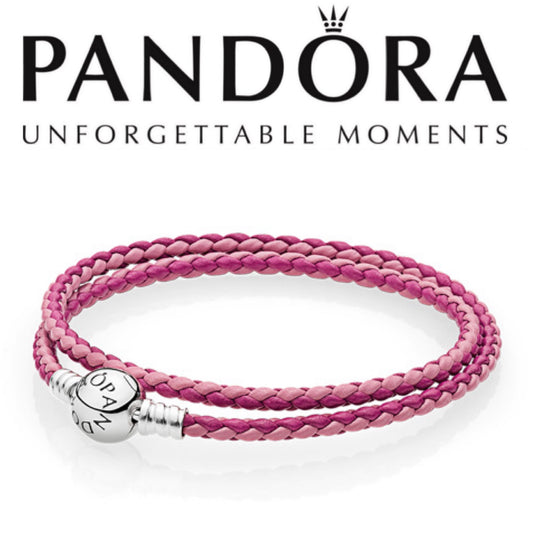 Pandora Woven Double Leather Pink Mix Bracelet 590747CPMX-D2