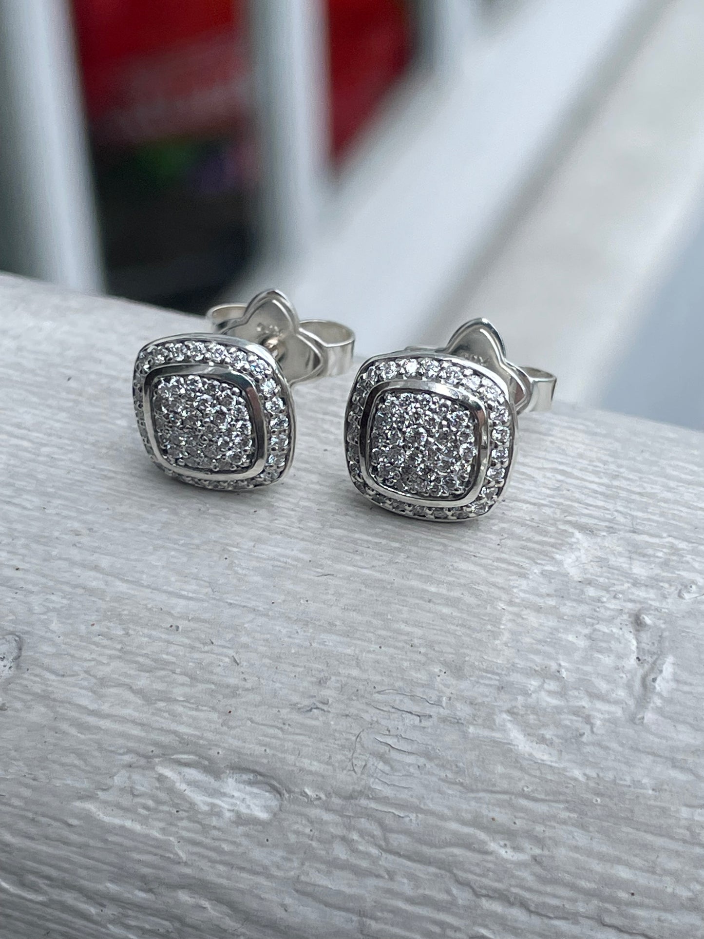 David Yurman 11x11mm Full Diamond Albion Stud Earrings.