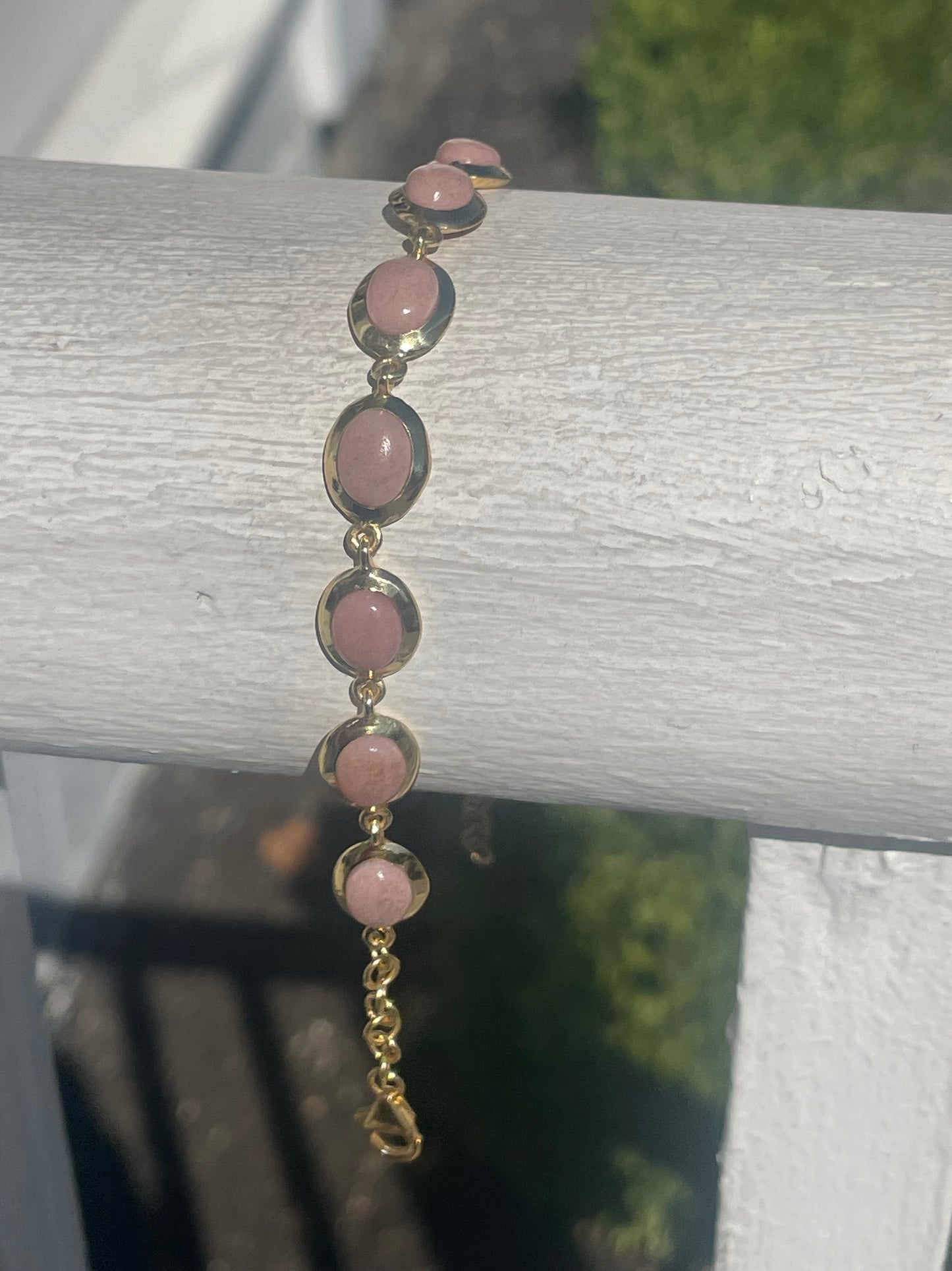 925 Sterling Silver Vermeil Natural Rhodonite Stone Bracelet