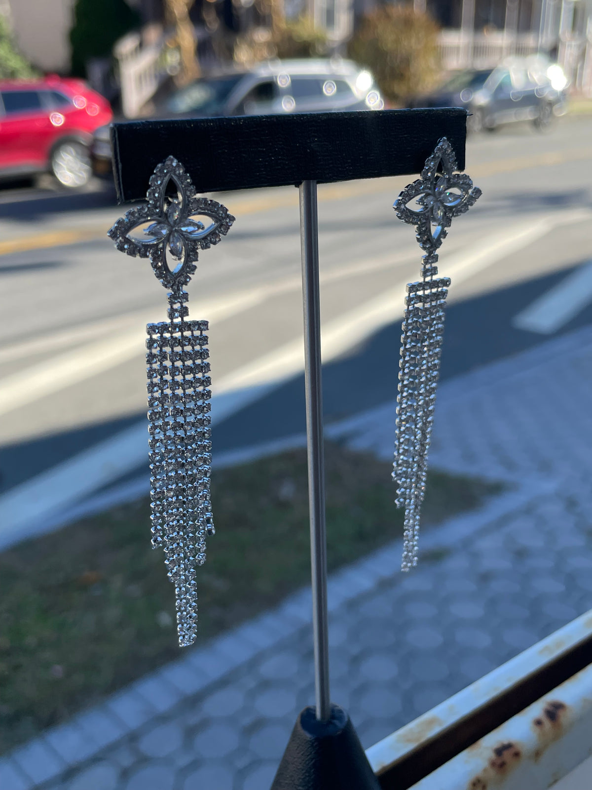 Silver Tone Clear Crystal Chandelier Earrings
