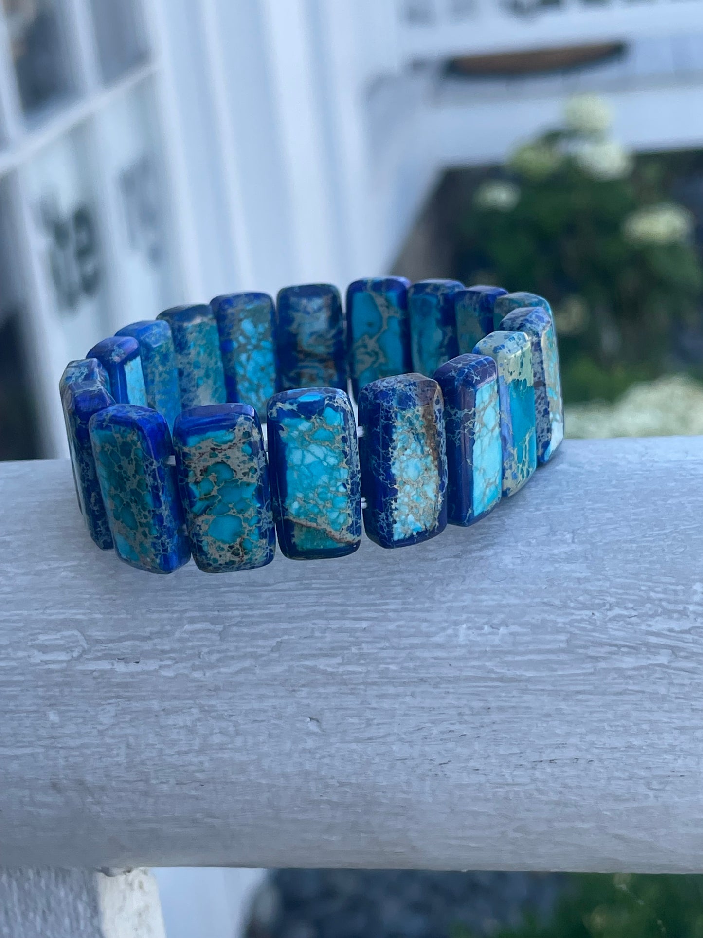 Sodalite Turquoise Rectangular Stone Stretch Bracelet