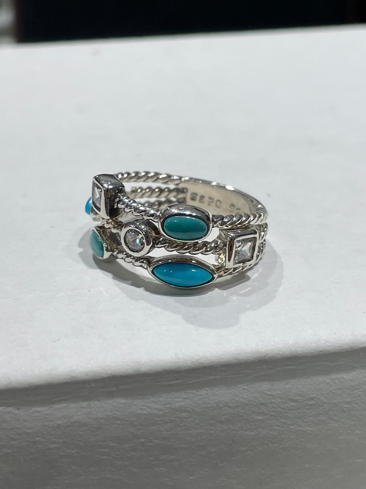Designer Joseph Esposito ESPO Classic Cable Turquoise & Cz Band Ring Size 7