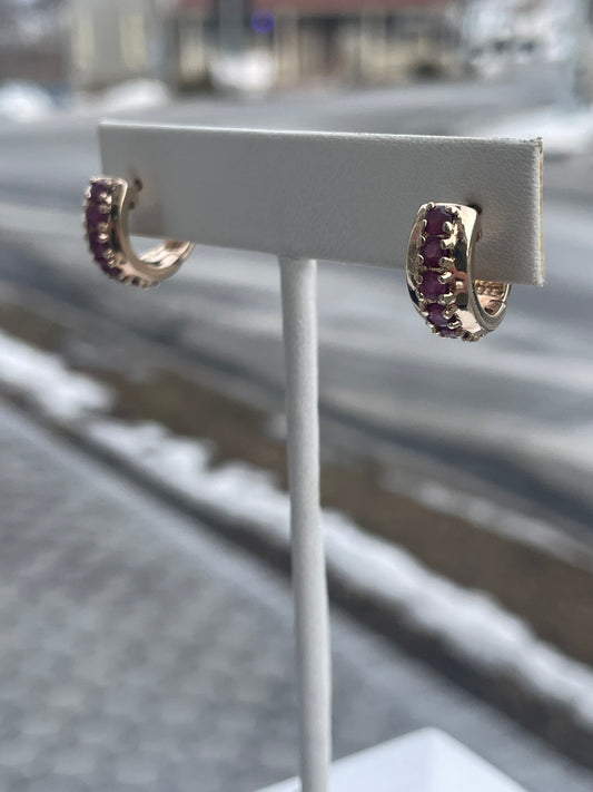 925 Sterling Silver Vermeil Natural Ruby Huggie Hoop Earrings