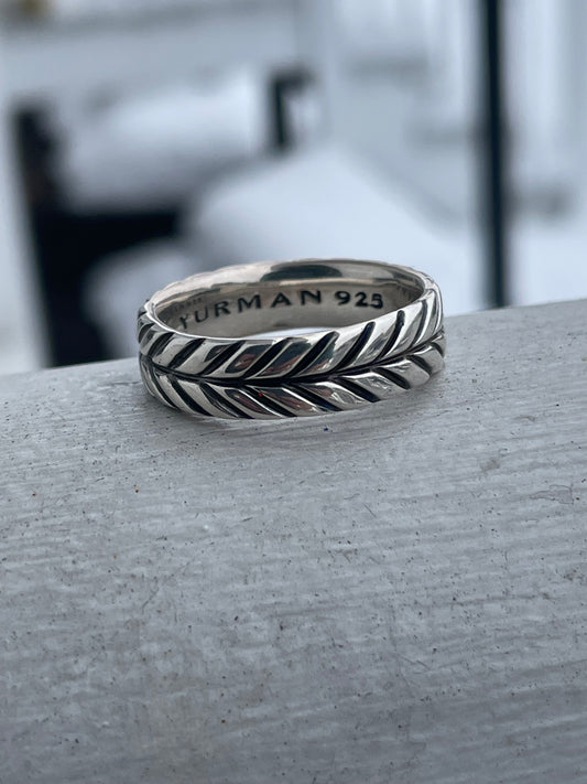 Designer David Yurman 925 Sterling Silver Chevron Cable Eternity Band Ring Size 9.5