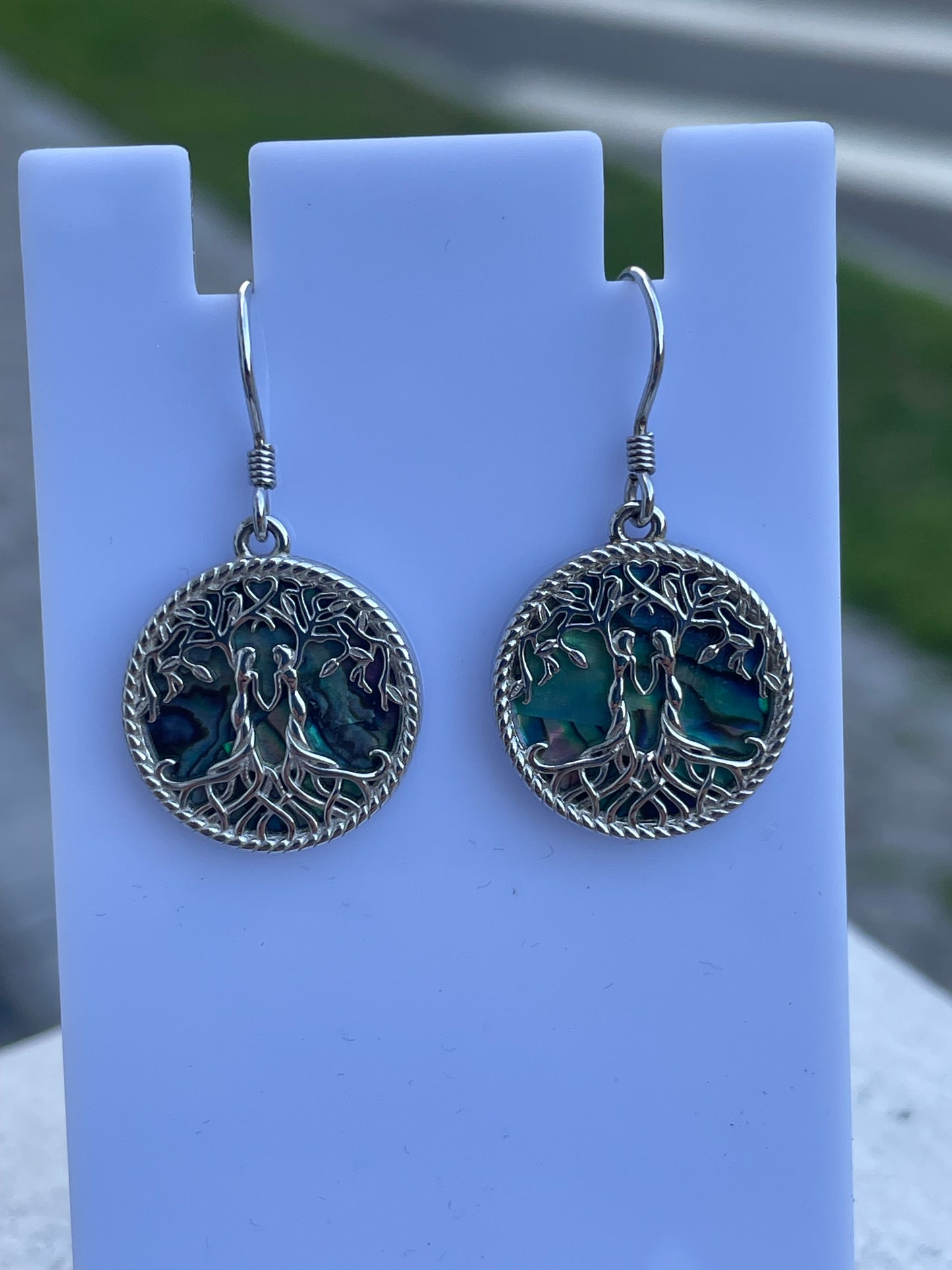 925 Sterling Silver Tree of Life Abalone Earrings