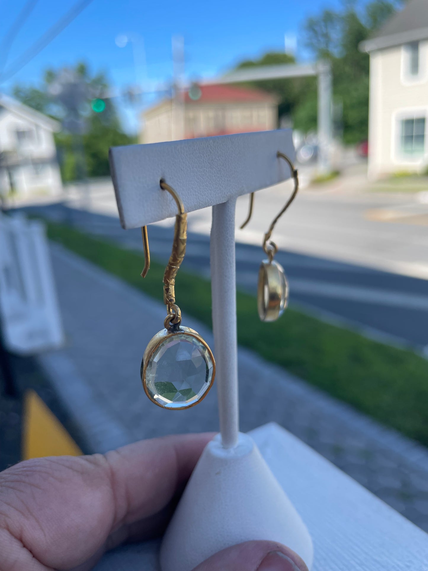 925 Sterling Silver Vermeil Large Stone Aquamarine Dangle Earrings