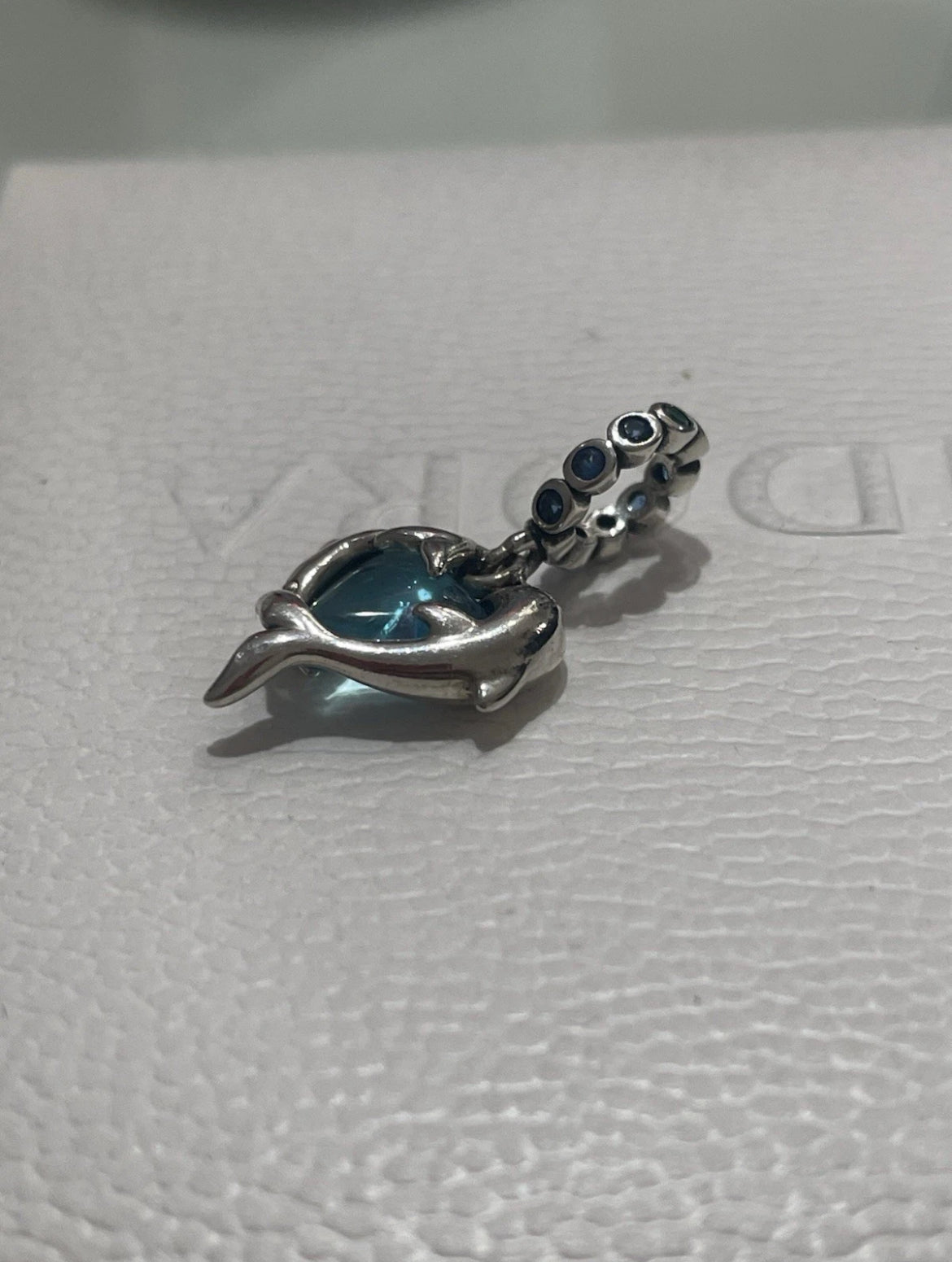 Pandora Blue Murano Glass Dolphins Dangle Charm 925 Sterling Silver #793924C01