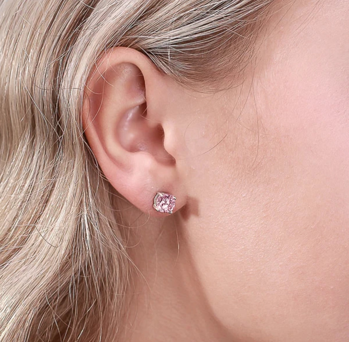 925 Sterling Silver Pink Zirconia Stud Earrings