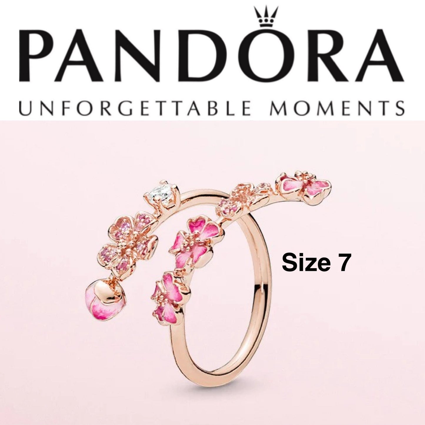 Retired Pandora Asia Exclusive Wraparound Peach Blossom Ring Size 7