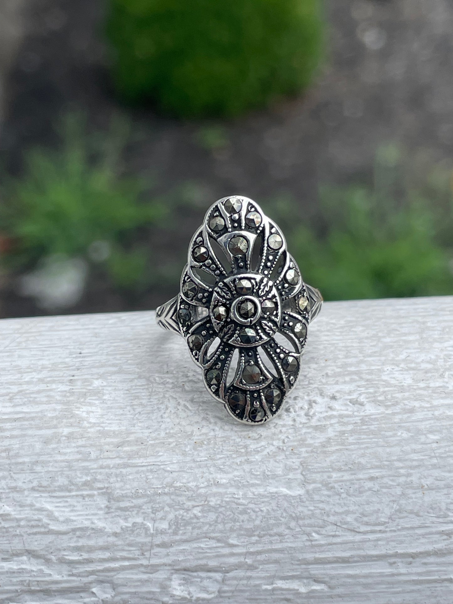 925 Sterling Silver Vintage Art Deco Marcasite Ring Size 6.5